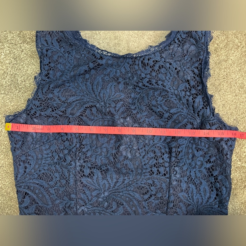 Retro Vintage Navy Blue Lace Sleeveless Dress Vibrant Red Satin Sash Size M #D - Picture 11 of 11